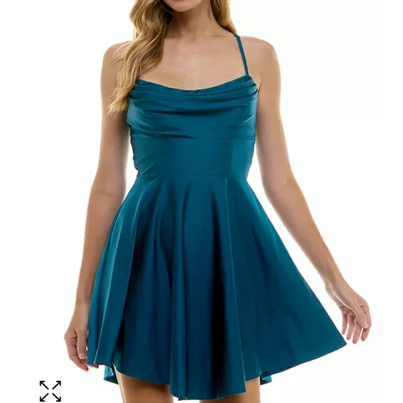 City Studio | Dresses | City Studio Draped Sleeveless Satin Party Blue Fit  And Flare Mini Dress | Poshmark